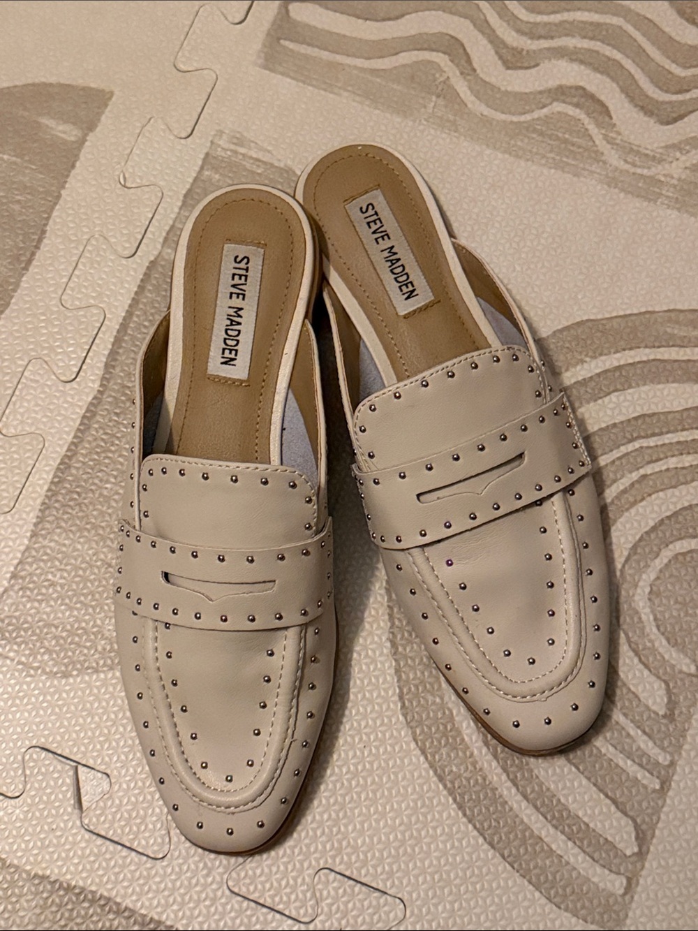 Steve Madden Cream Studded Leather Mule Loafers